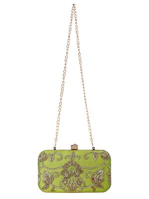 Ethnique Embroidered Party Clutch Parrot Green & Gold 4
