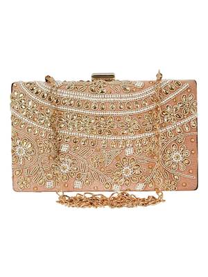 Ethnique Beaded and Embroidered Party Clutch Peach & Gold 1