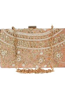 Ethnique Beaded and Embroidered Party Clutch Peach & Gold