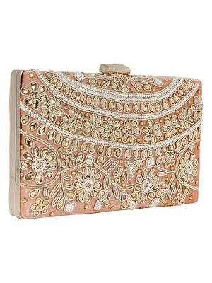 Ethnique Beaded and Embroidered Party Clutch Peach & Gold 2