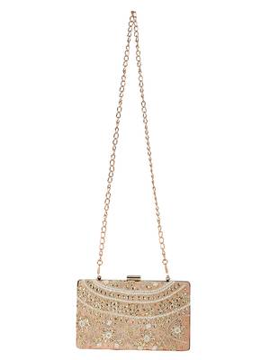 Ethnique Beaded and Embroidered Party Clutch Peach & Gold 4