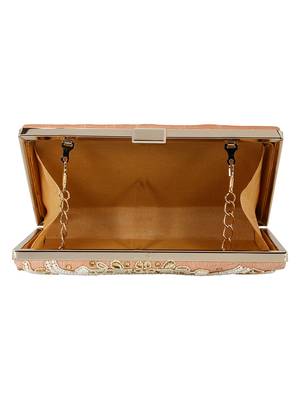 Ethnique Beaded and Embroidered Party Clutch Peach & Gold 5