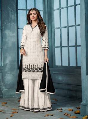 White embroidered
 faux georgette salwar 1