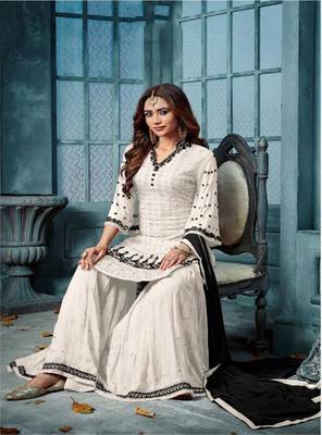 White embroidered
 faux georgette salwar 4