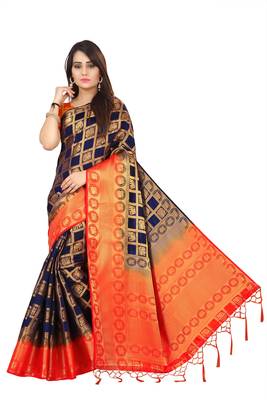 Navy blue woven patola saree with blouse 1