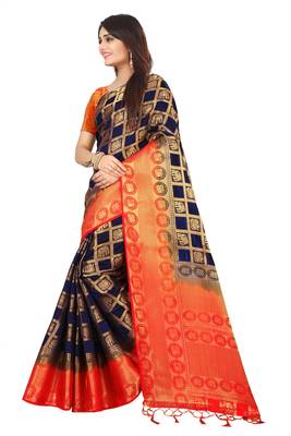 Navy blue woven patola saree with blouse 2