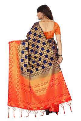 Navy blue woven patola saree with blouse 3