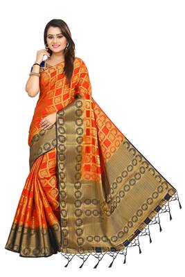 Orange woven patola saree with blouse 1