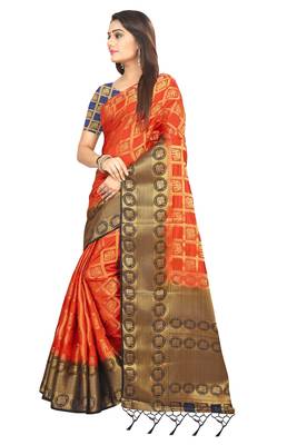 Orange woven patola saree with blouse 2