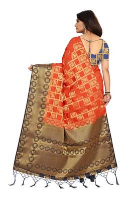 Orange woven patola saree with blouse 3