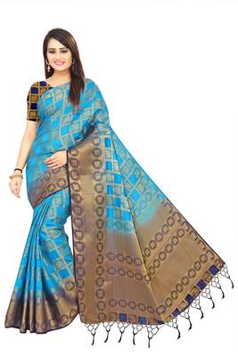 Sea green woven patola saree with blouse 1