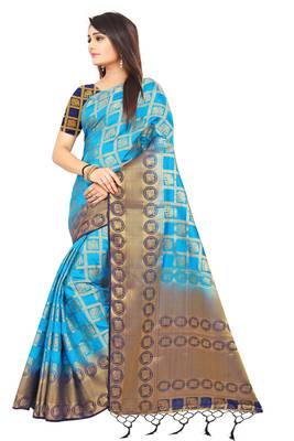 Sea green woven patola saree with blouse 2