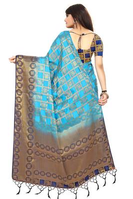 Sea green woven patola saree with blouse 3