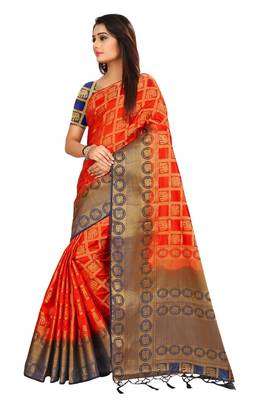 Red woven patola saree with blouse 2