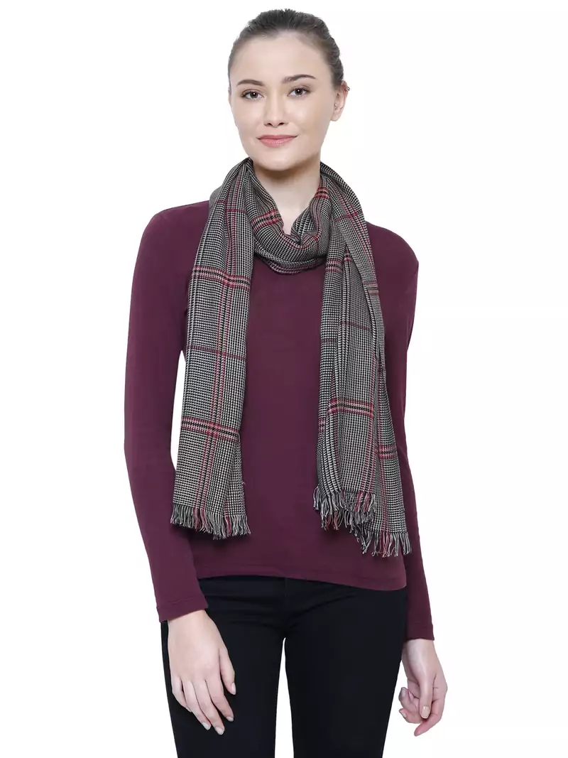 Black & White Viscose Rayon Checked Woven Design Stole
