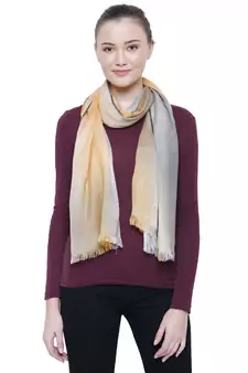 Grey & Yellow Viscose Rayon Checked Woven Design Stole