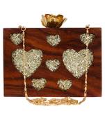 Timber Heart Sequins Wooden Party Clutch Bag Brown