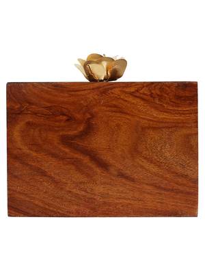 Timber Heart Sequins Wooden Party Clutch Bag Brown 3