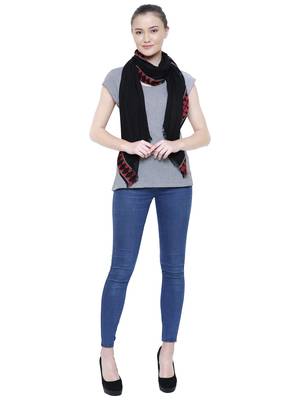 Black Viscose Rayon Woven Design Scarf 2