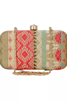 Geomet Embroidered Party Clutch Multi
