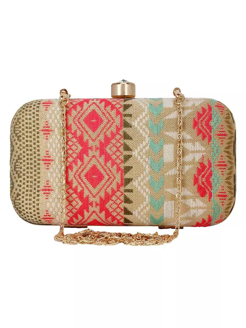 Geomet Embroidered Party Clutch Multi