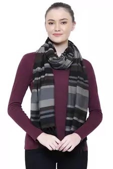 Brown & Black Viscose Rayon Striped Woven Design Scarf