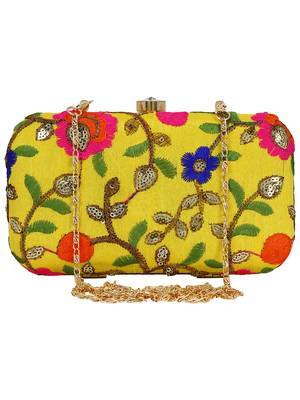Ethnique Embroidered Party Clutch Bag Yellow & Multi 1