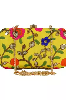 Ethnique Embroidered Party Clutch Bag Yellow & Multi