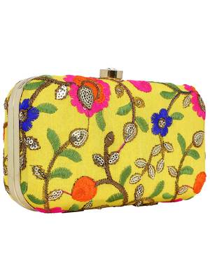 Ethnique Embroidered Party Clutch Bag Yellow & Multi 2