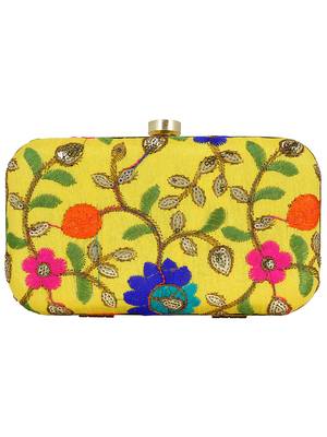 Ethnique Embroidered Party Clutch Bag Yellow & Multi 3