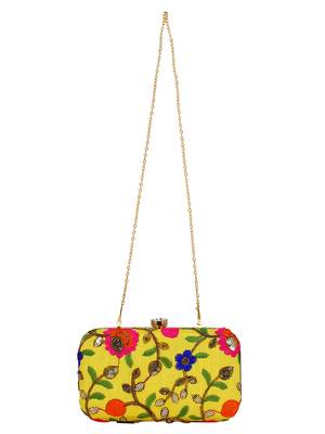 Ethnique Embroidered Party Clutch Bag Yellow & Multi 4