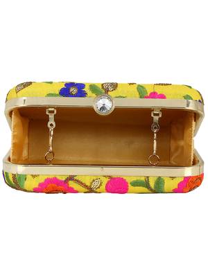 Ethnique Embroidered Party Clutch Bag Yellow & Multi 5
