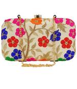 Ethnique Embroidered Party Clutch Bag Beige & Multi