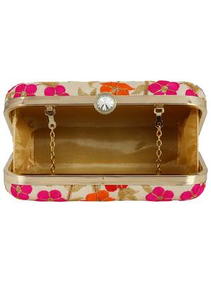 Ethnique Embroidered Party Clutch Bag Beige & Multi 5