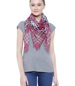 Dark Pink & Beige Viscose Rayon Checked Woven Design Scarf