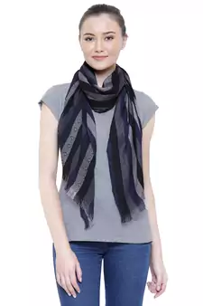 Navy & Black Viscose Rayon Striped Woven Design Scarf