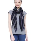 Navy & Black Viscose Rayon Striped Woven Design Scarf