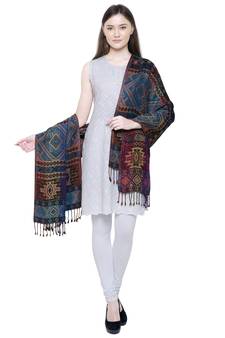 Multicolour Viscose cotton Geometric Woven Design Shawl