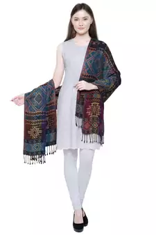 Multicolour Viscose cotton Geometric Woven Design Shawl