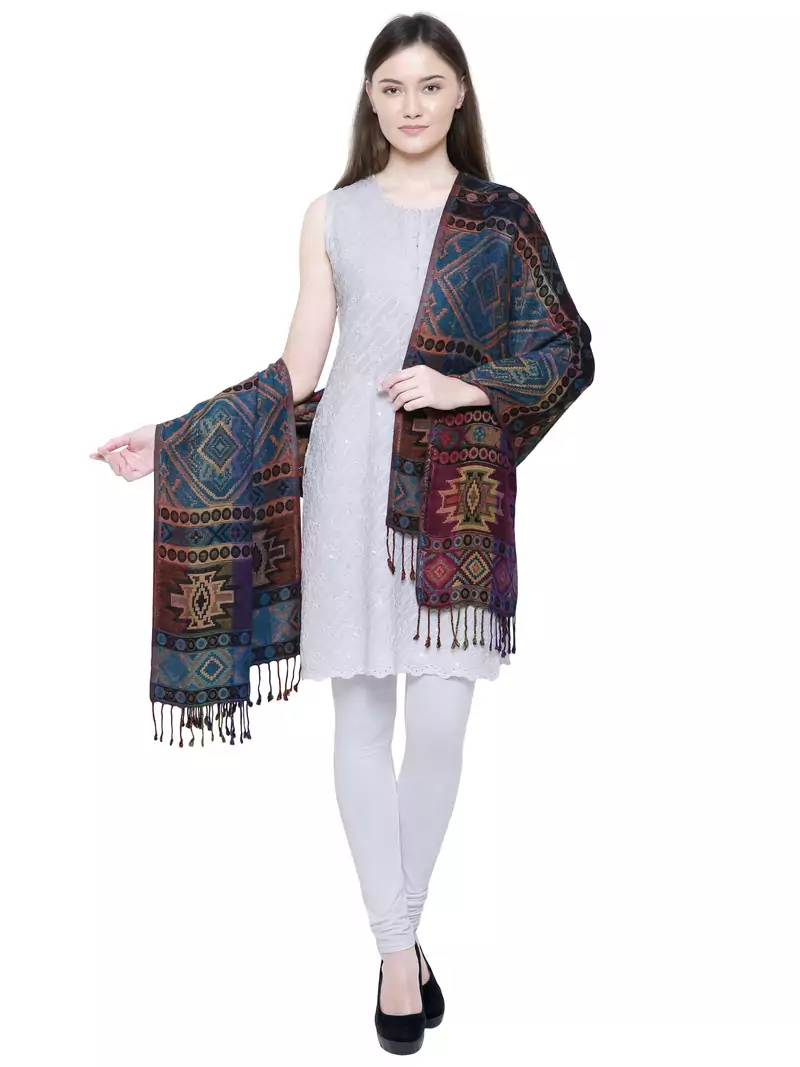 Multicolour Viscose cotton Geometric Woven Design Shawl
