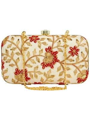 Ethnique Embroidered Party Clutch Bag Gold & Multi 1