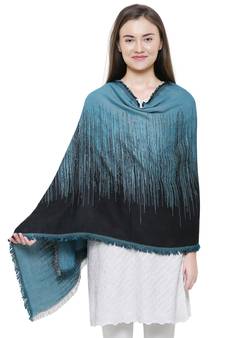 Turquoise & Black Viscose Rayon Graphic Woven Design Shawl