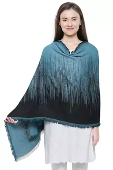 Turquoise & Black Viscose Rayon Graphic Woven Design Shawl