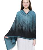 Turquoise & Black Viscose Rayon Graphic Woven Design Shawl