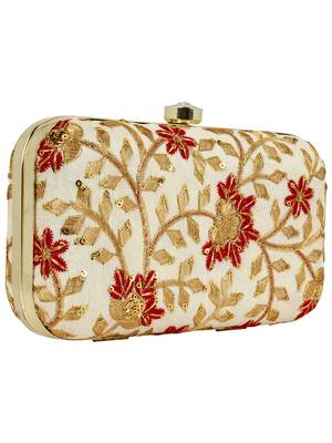 Ethnique Embroidered Party Clutch Bag Gold & Multi 2