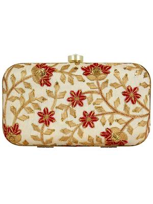 Ethnique Embroidered Party Clutch Bag Gold & Multi 3