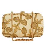 Ethnique Embroidered Party Clutch Bag Beige & Gold