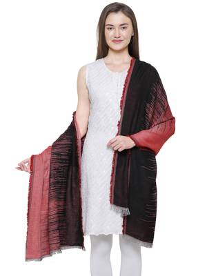 Red & Black Viscose Rayon Graphic Woven Design Shawl 1