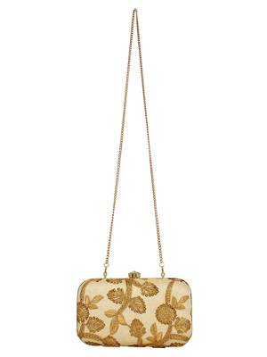 Ethnique Embroidered Party Clutch Bag Beige & Gold 4