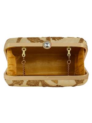 Ethnique Embroidered Party Clutch Bag Beige & Gold 5